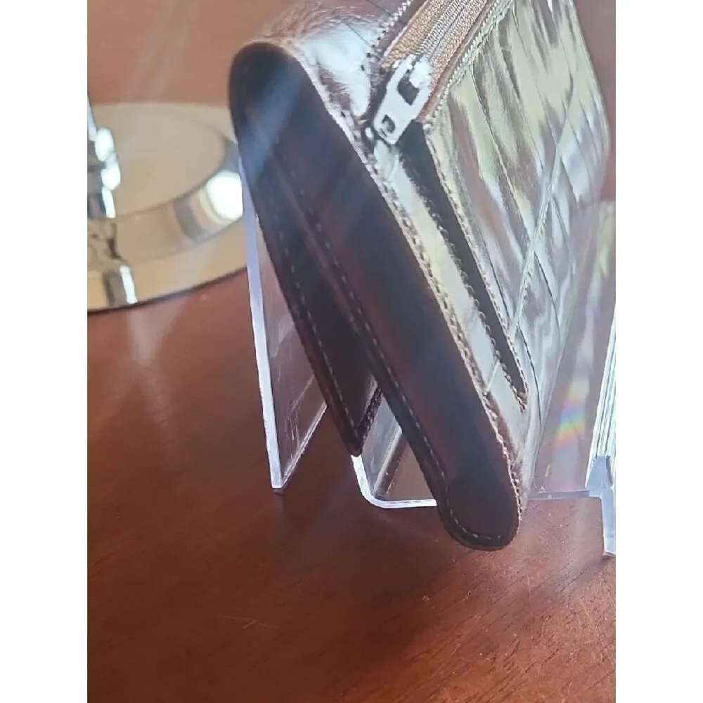 Furla Brown Croc-Embossed Leather Clutch Wallet with Gold Hardware